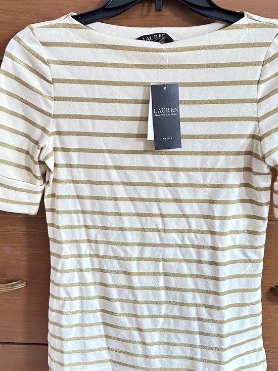 Ralph Lauren Tops - Ralph Lauren Cream Short Sleeve Top with Gold Stripes